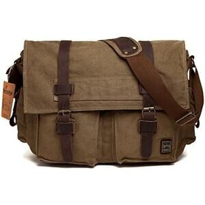 Vintage Berchirly Men's Brown Military Canvas Shoulder Straps Messenger Bag